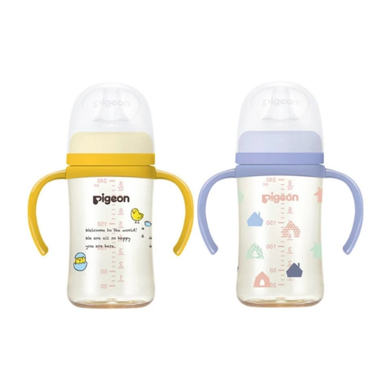 [สุ่มสี] Pigeon พีเจ้น ขวดนมคอกว้าง PPSU 8ออนซ์+ที่จับ