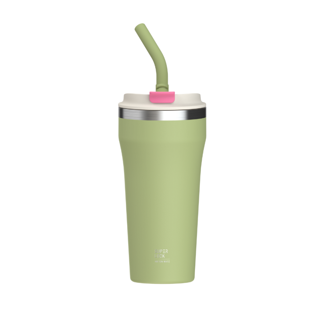 Super Lock Stainless Steel Tumbler with Stainless Steel Straw and Silicone Tip 500ml S182 Green