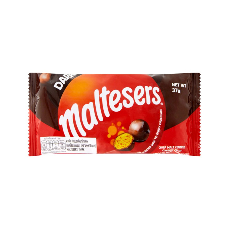 Maltesers Dark Chocolate มอลทีเซอร์ขนมรสดาร์คช็อกโกแลตสอดไส้รสมอลต์ แบบซอง 37 กรัม