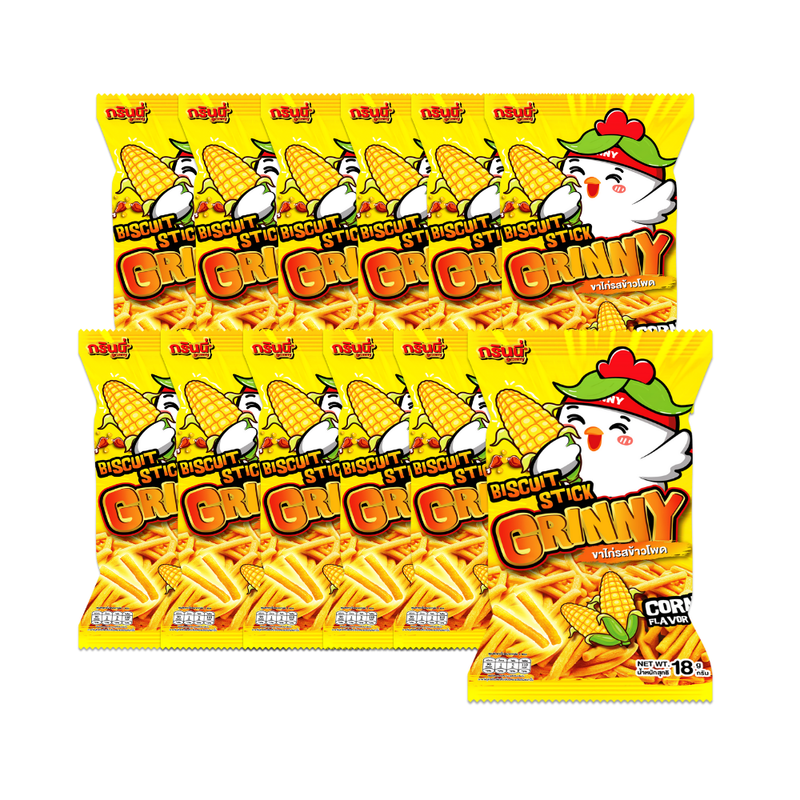 GRINNY BISCUIT STICK CORN FLAVOUR 18G. (PACK 12 PCS)