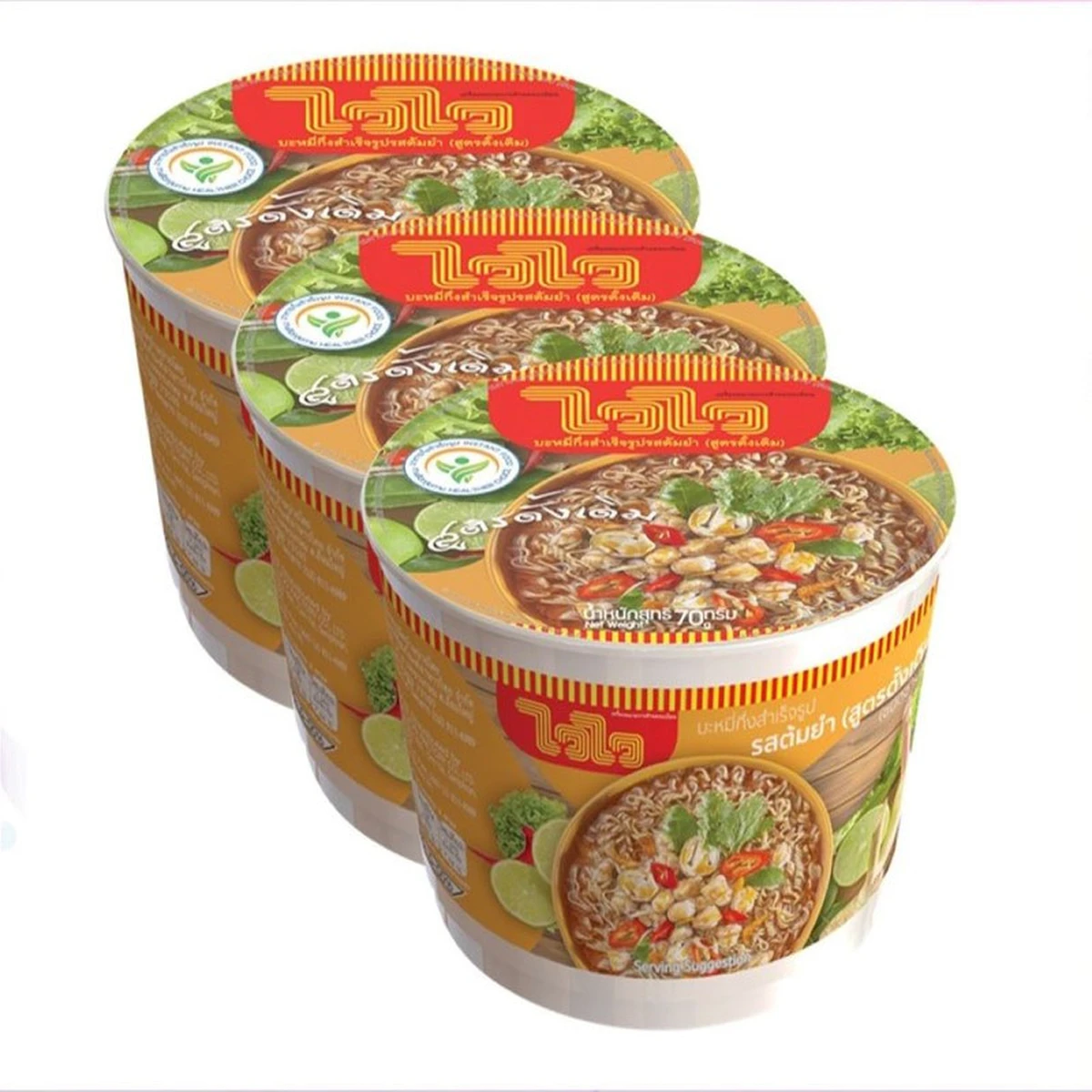 ไวไวชาม บะหมี่กึ่งสําเร็จรูป รสต้มยําสูตรดั้งเดิม 70 ก. x 3