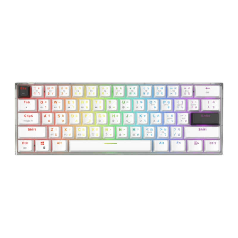 WIRELESS KEYBOARD (คีย์บอร์ดไร้สาย) FANTECH MAXFIT61 FROST WIRELESS (MK860) (WHITE) (OUTEMU RED SWITCH - RGB - EN/TH)