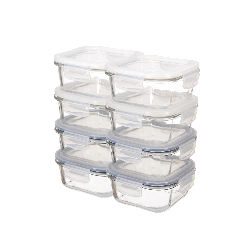 Super Lock Square Glass Food Storage Container 460ML 9510X04 Pack 8