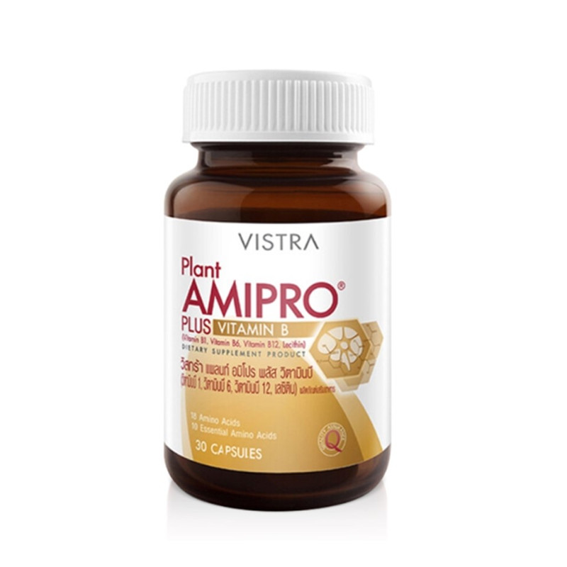 VISTRA Dietary Supplement Plant Amipro Plus Vitamin B 1 B 6 B 12 Lecithin 30 Capsules