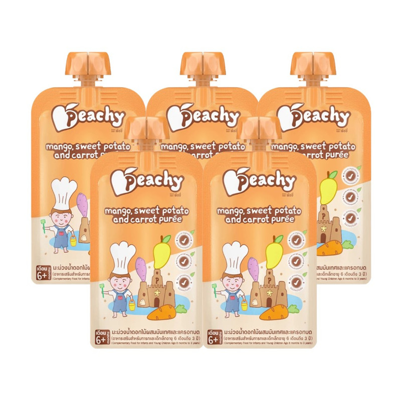 Peachy อาหารเสริมเด็กรสผักผลไม้ ยอดนิยม แบบแพ๊ค 5 ถุง (R1,R4,R5,R19,R20) รสมะม่วง,แครอท
