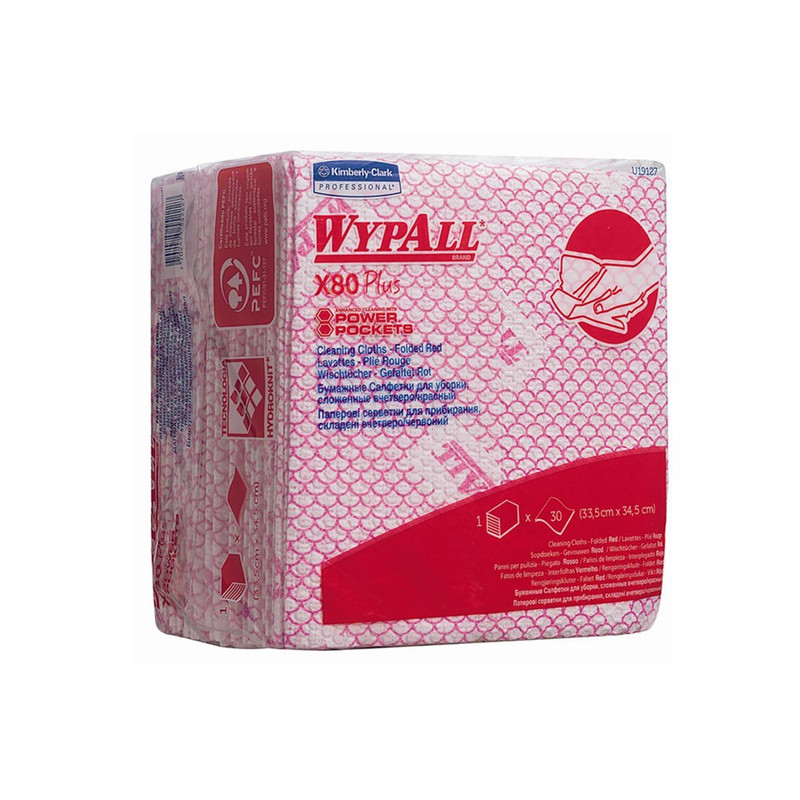 ไวป์ออลล์ ผลิตภัณฑ์เช็ดทําความสะอาด เอ๊กซ์ 80 ไวเปอร์ สีแดง ขนาด 34.5 x 33.5 ซม. 30 แผ่น x 4 ห่อ