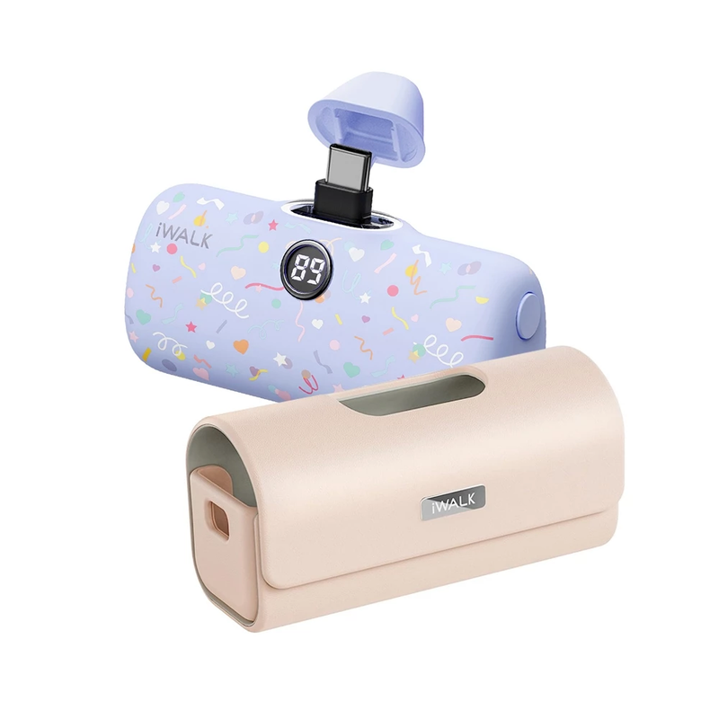 iWALK LinkPod Pro5000PC+LinkPod Bag แบตสํารองไร้สายพร้อมกระเป๋าเคสหัวชาร์จTypeCรองรับiPhone16,15 PurpleCandy-PinkBag