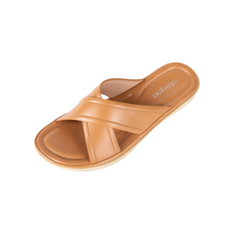 Charled รองเท้าแตะสําหรับผู้หญิง หนัง PU นิ่ม รุ่น RW4621 สีคาเมล,36