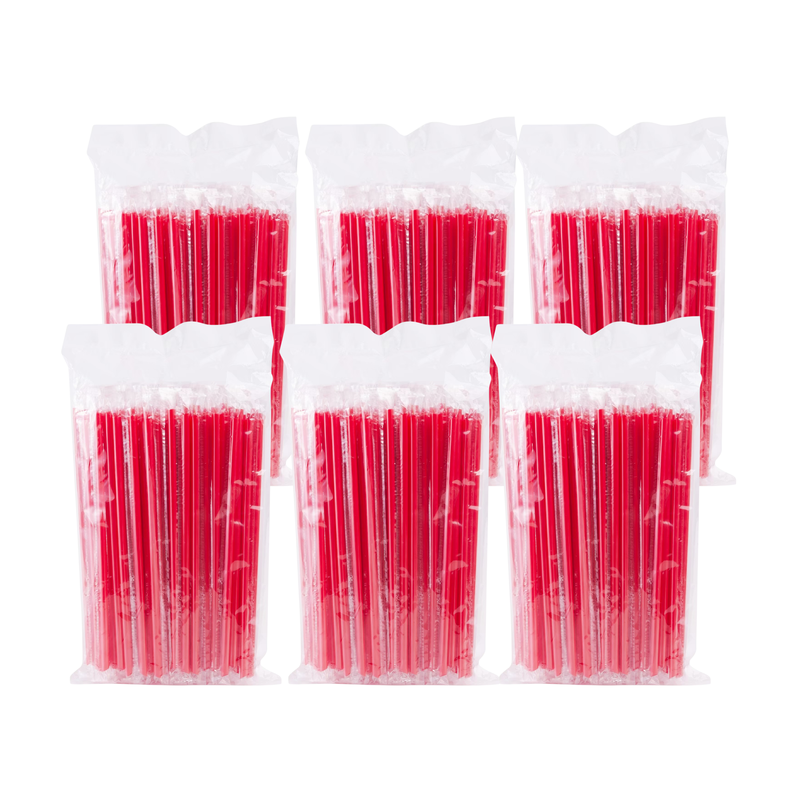 [6mm] Plastic Straws Flim-Wrapped Red (100 pcs/pack) x 6 Packs