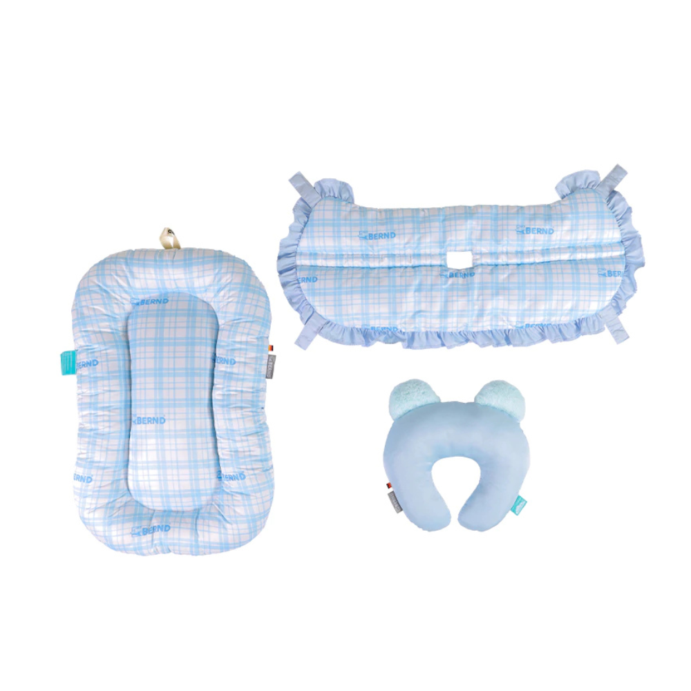 Fluffy Pet เซ็ตเบาะรองรถเข็น เบาะกันกระแทก และหมอน สําหรับสัตว์เลี้ยง Baby Blue,XL