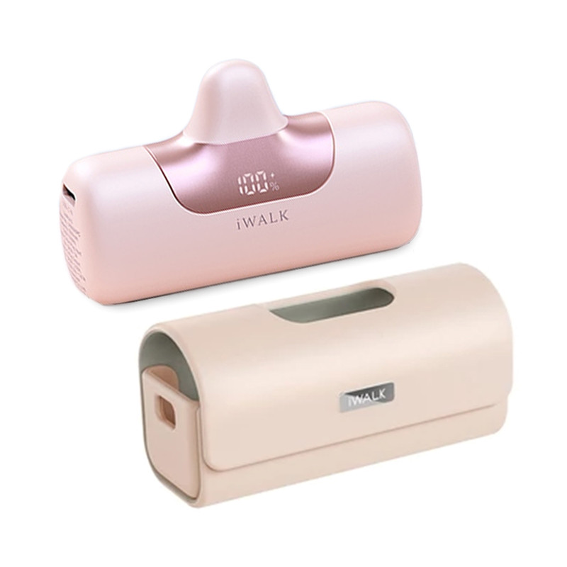 iWALK LinkPod5+LinkPod Bag แบตสํารองพกพาแบบหัวชาร์จไร้สายพร้อมกระเป๋าเคสหนัง ใส่ได้อย่างลงตัว Pink+PinkBag