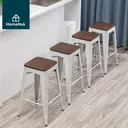 Thumbnail 2 of HomeHuk เก้าอี้บาร์ เก้าอี้สตูล ที่นั่งไม้ ซ้อนได้ 36 x 36 x 77 ซม. สีขาว