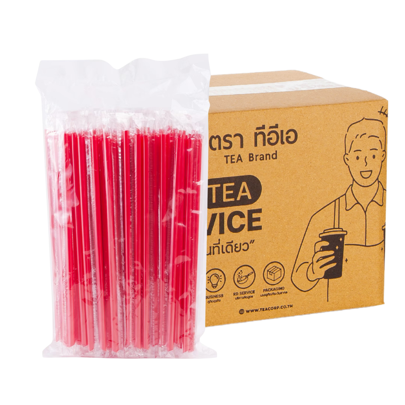 [6mm] Plastic Straws Flim-Wrapped Red (100 pcs/pack) x 50 Packs
