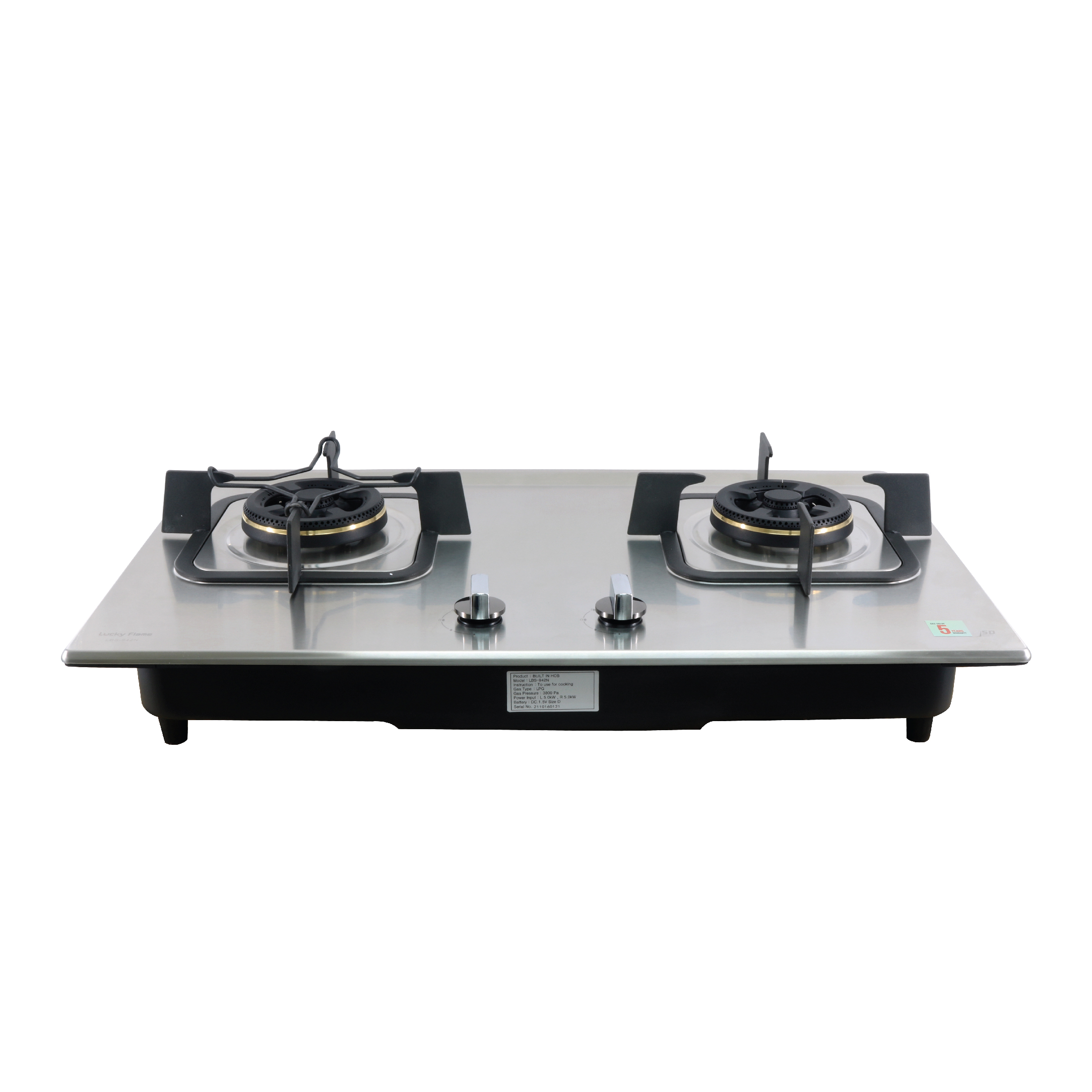 ลัคกี้เฟลม เตาเเก๊สเเบบฝัง 2 หัว รุ่น LBS-942(N) สเตนเลสทั้งตัว ประสิทธิภาพความร้อนสูง