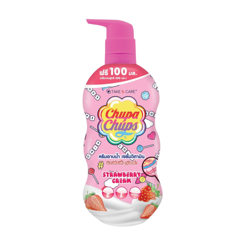 Chupa Chups ครีมอาบน้ํา ผิวนุ่มลื่น ไม่แห้งตึง ผิวนุ่มชุ่มชื้น กลิ่นสตรอเบอร์รี่ ขนาด 550 มล.