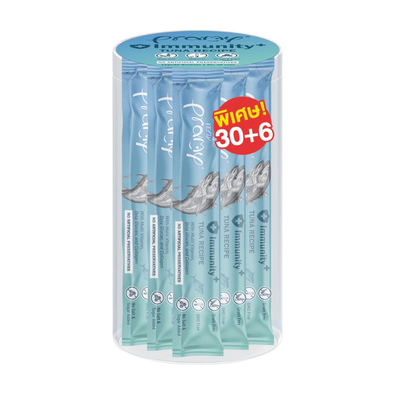 [กระปุก 36 แท่ง] Pramy พรามี่ สมูทตี้ แมวเลีย ผลิตจากเนื้อปลาทูน่าและเนื้อไก่แท้ ขนาด 14g กป SM1-ทูน่า
