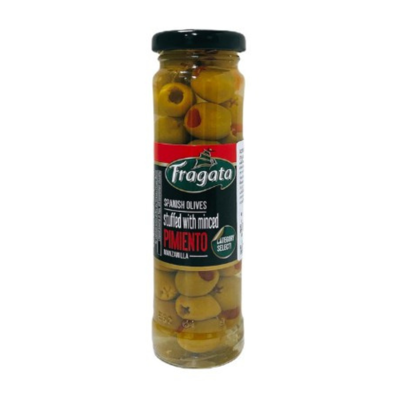 ฟรากาตา มะกอกเขียวยัดไส้พริก 142 กรัม Fragata Stuffed Manzanila Olives 142g.