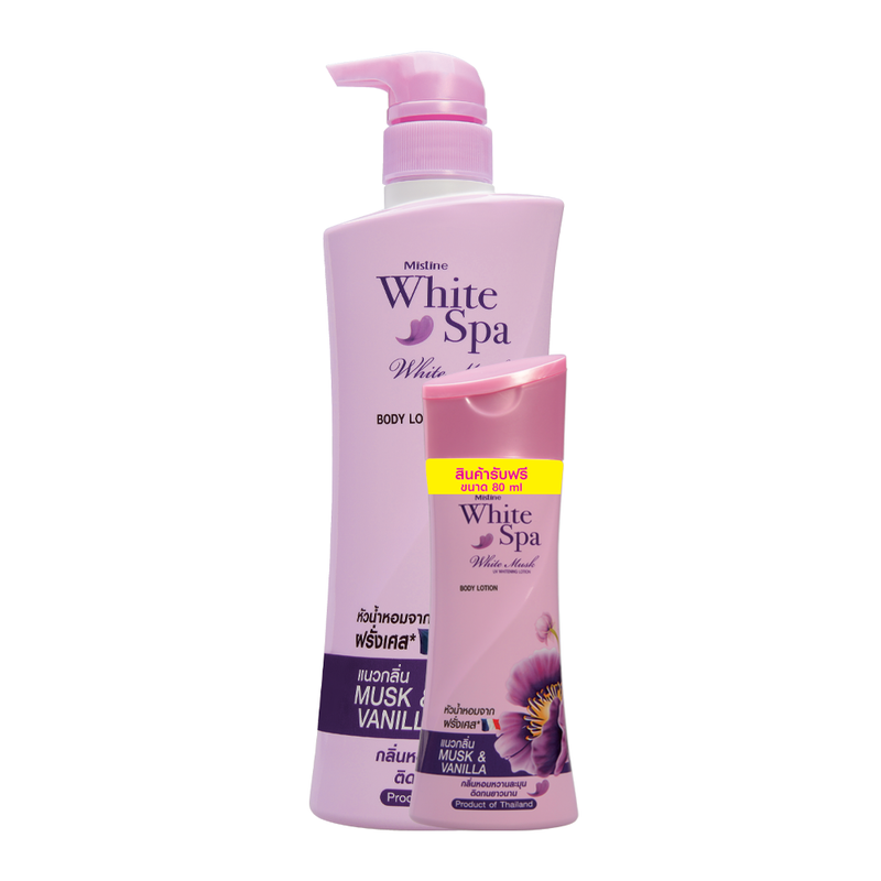 MISTINE WHITE SPA WHITE MUSK UV WHITENING LOTION 400ML  FREE 80ML