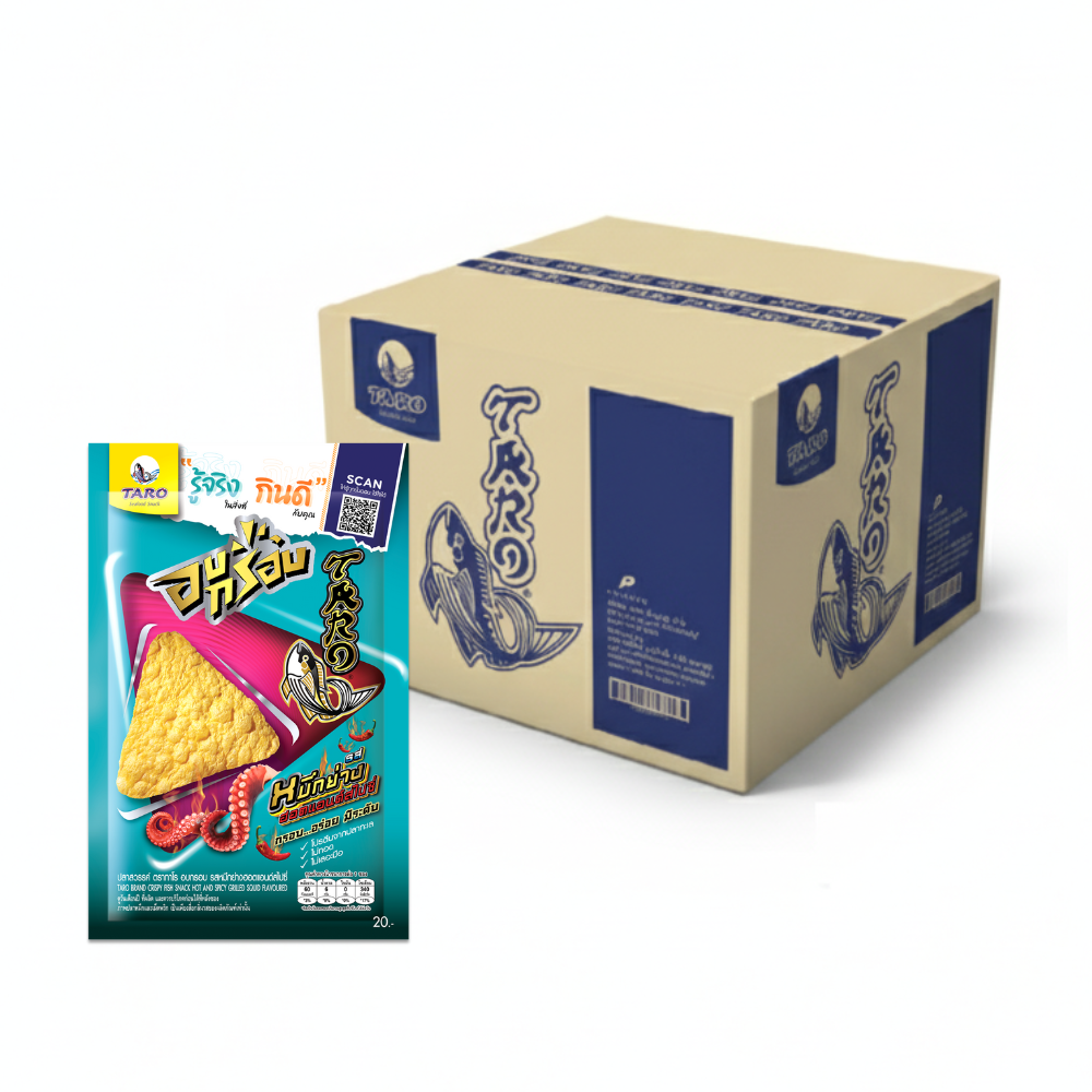 TARO BRAND CRISPY FISH SNACK HOT AND SPICY GRILLED SQUID FLAVOURED 17G. X36