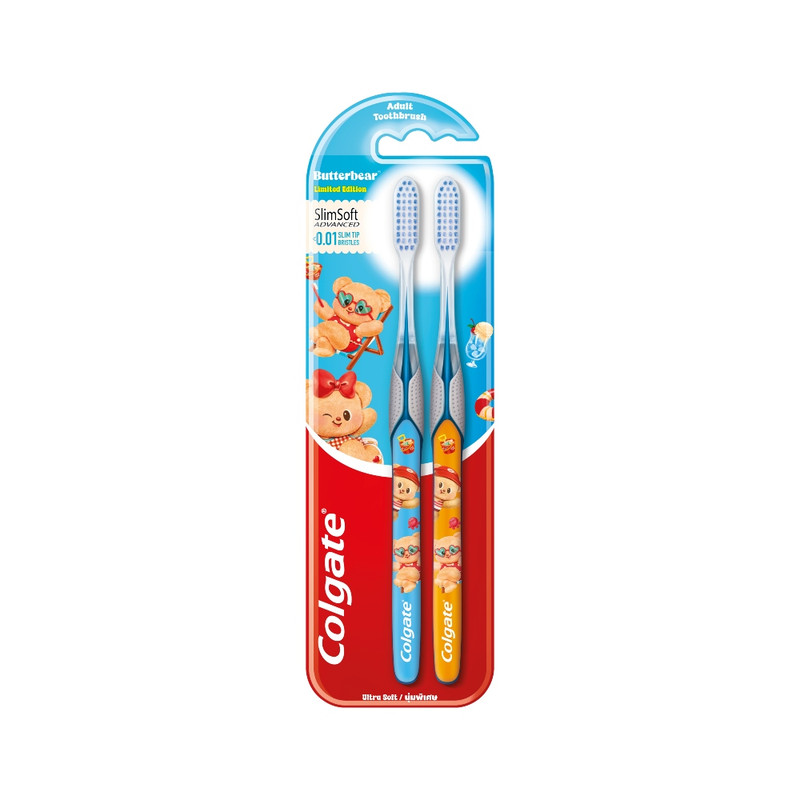 Colgate Toothbrush Slim Soft Butterbear Pack 2 (Blue)