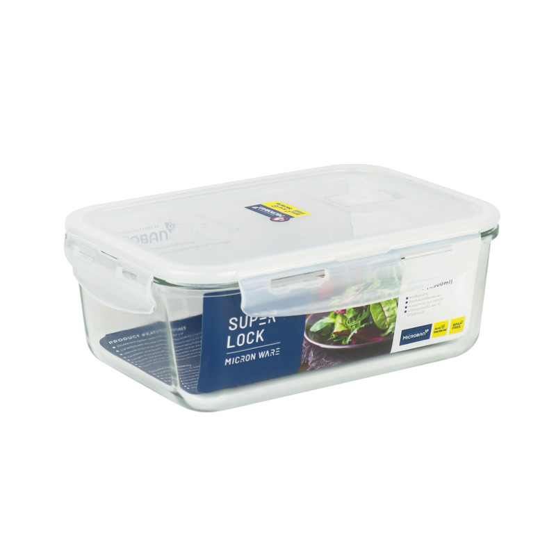 Super Lock Glass Food Storage Container with Clear Lid and White Seal 6090