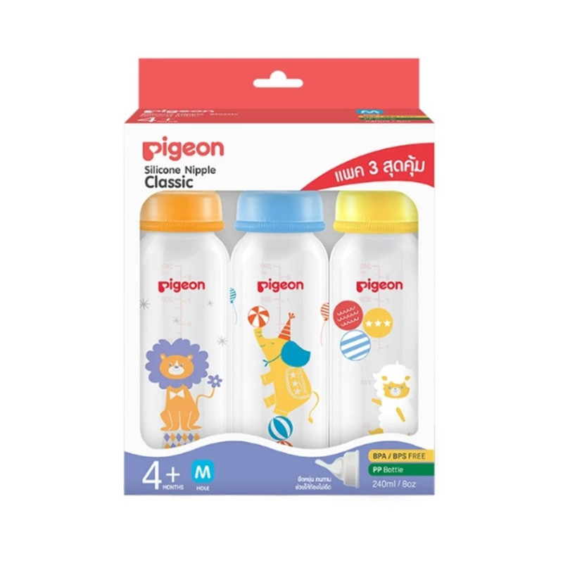 Pigeon พีเจ้น ขวดนมมาตรฐาน RPP เซอคัส จุกคลาสสิค แพค 3 8Oz จุก M