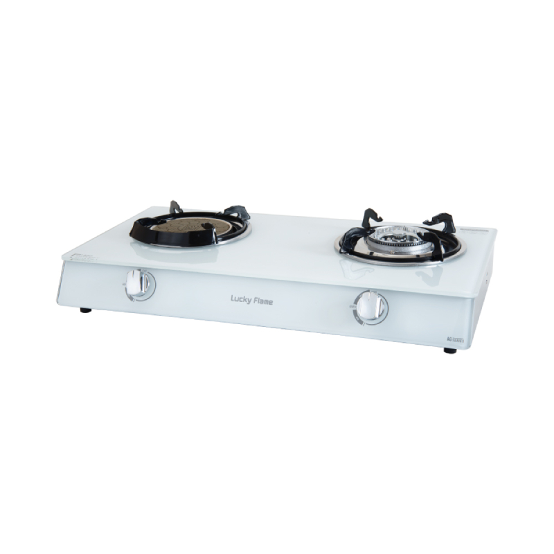 ลัคกี้เฟลม เตากล่องคู่หน้ากระจกสีขาว รุ่น AG-2102S(W)