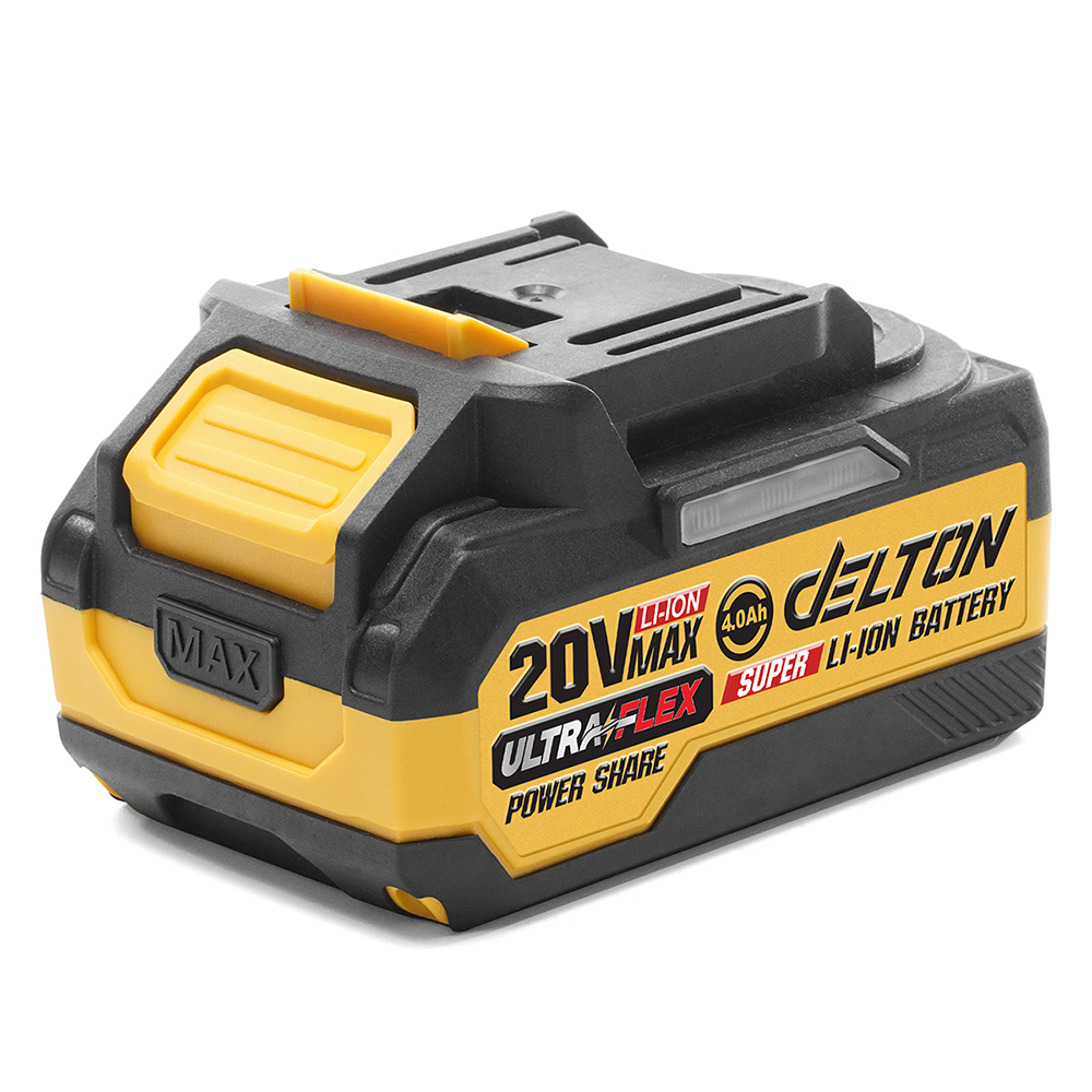 DELTON แบตเตอรี่ลิเธียมไอออน 20V แบต พาวเวอร์แชร์ ใช้ร่วมกับผลิตภัณฑ์ DELTON เครื่องมือช่าง Power Share กลุ่ม UltraFlex มาพร้อมแบต 20V 4.0Ah 2ก้อน