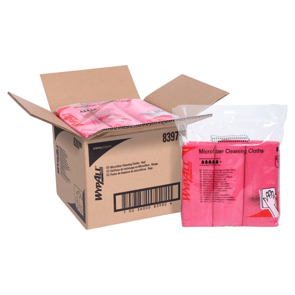 WYPALL Microfiber Cloths - Code 8397  - Polyamide Yarn - Reusable Wiper - 40 x 40 CM. - Red - 4 x 6 Pieces