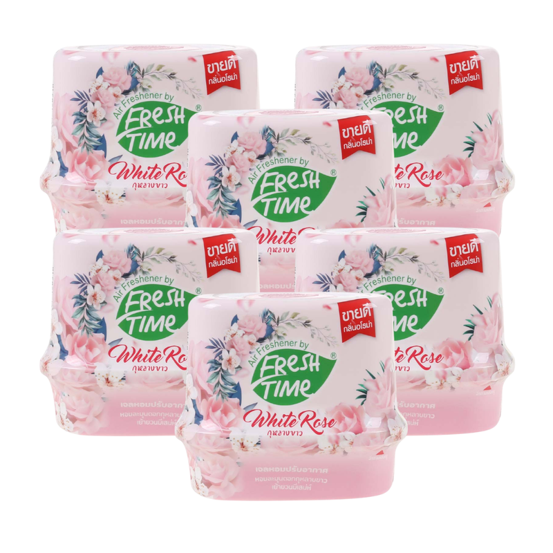 [แพ็ค6ชิ้น] Fresh Time เจลหอมปรับอากาศ น้ําหอมปรับอากาศ น้ําหอมดับกลิ่น กลิ่นไวท์โรส ขนาด 180 กรัม