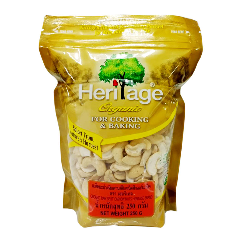 HERITAGE Organic Raw Split Cashew Nuts 250 g