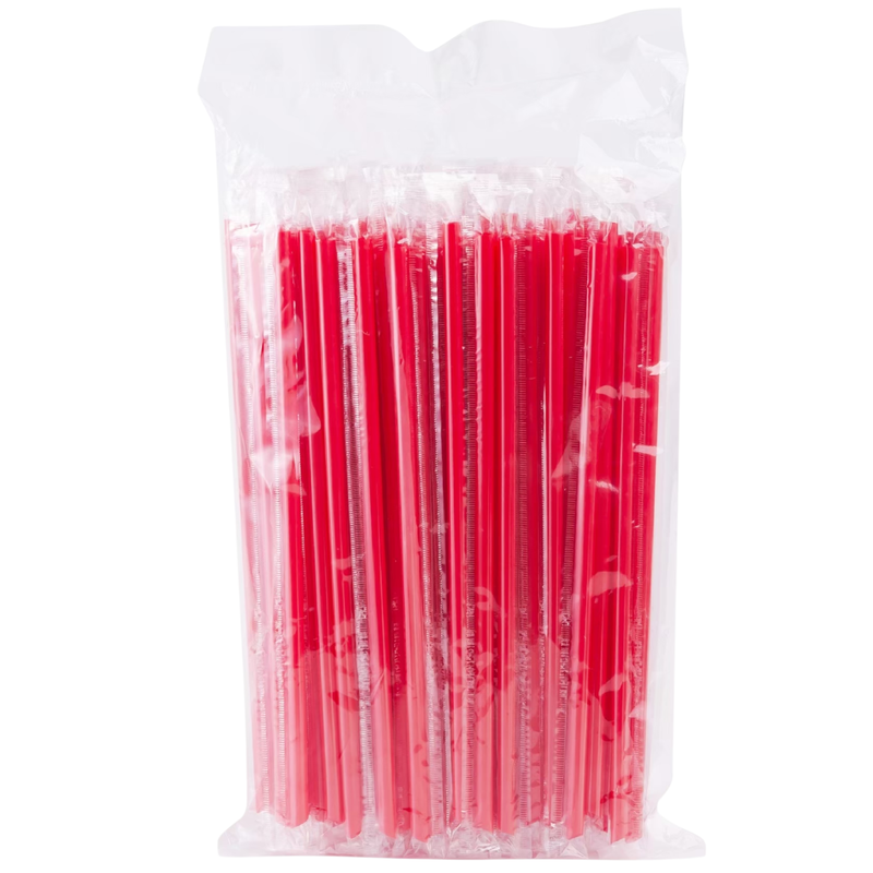 [6mm] Plastic Straws Flim-Wrapped Red (100 pcs/pack)
