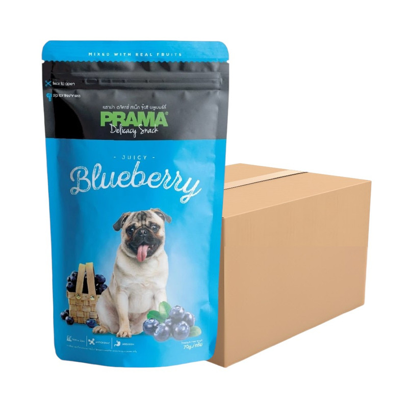 [6 ซอง] PRAMA Delicacy Snack พราม่า ขนมสุนัข รสผลไม้ ขนาด 70 กรัม / รสบลูเบอรี่