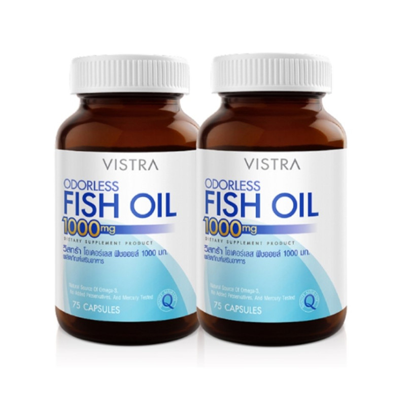 VISTRA Dietary Supplement Salmon Fish Oil 1000 mg Vitamin E Plus 75 Tablets x 2