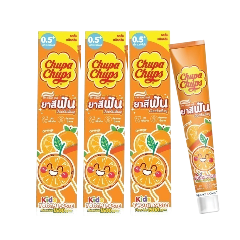 [แพ็ค3ชิ้น] Chupa Chups ยาสีฟัน มีฟลูออไรด์ 1500ppm กลิ่นส้ม ขนาด 40 กรัม