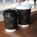 Thumbnail 3 of BIOPACK แก้วกาแฟ Ripple-Wall (Ripple สีดำ 12 oz ไม่เอาฝา ,50 ใบ) 4oz / 8oz / 12oz / 16oz แก้วกระดาษ 2 ชั้นพร้อมฝา แก้วกาแฟ ถ้วยกาแฟ แก้วกาแฟกระดาษ [[50 ใบ]]