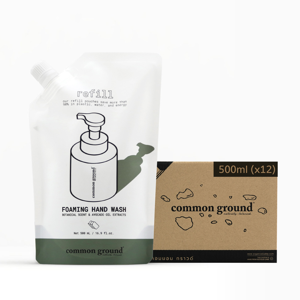 Common Ground Foaming Hand Wash Refill - Healing Tea Tree & Avocado Oil Extracts 500mL x12