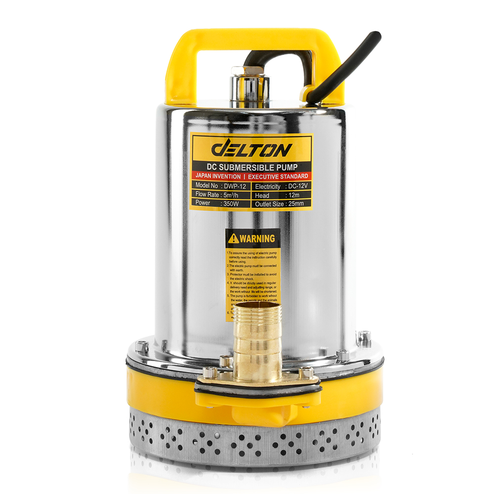 Delton ปั๊มน้ําไดโว่ DC ปั๊มแช่ 1 นิ้ว รุ่นใหม่! 12V สามารถต่อใช้งานกับแบตเตอรี่และแผงโซล่าได้ ปั๊มจุ่ม ไดโว่ รุ่น DWP-12