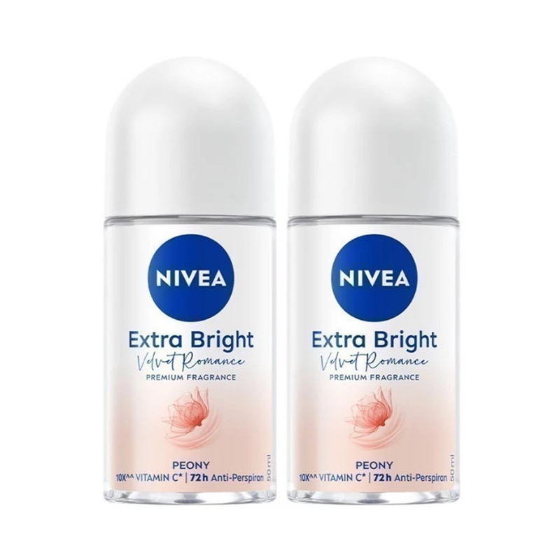 NIVEA EXTRA BRIGHTVELVET ROMANCE PREMIUM FRAGRANCE PEONY ROLL ON 50 ml. x 2