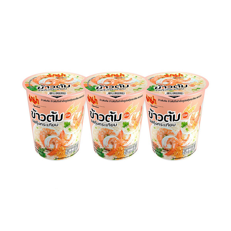 มาม่าข้าวต้มคัพรสกุ้งกระเทียม แพค 3 ถ้วย