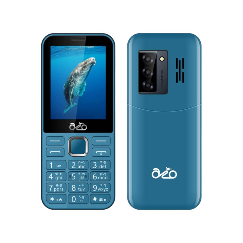 inovo ปุ่มกด AIO A802   2 ซิม จอกว้าง 2.9 นิ้ว รองรับ 4G พร้อมชาร์จ Type C มีสวิตช์ไฟฉายด้านข้าง Blue