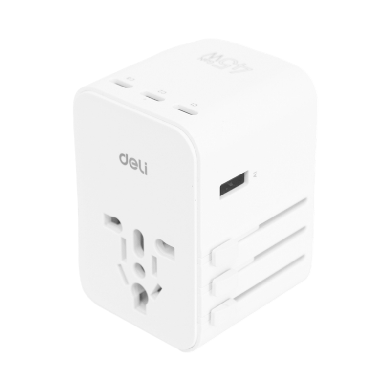 Deli หัวแปลงปลั๊กไฟ หัวชาร์จต่างประเทศ แรงดันไฟ110-230V สีขาว รุ่น ET767 1ชิ้น ขาวA2+C3ชาร์จเร็ว45w
