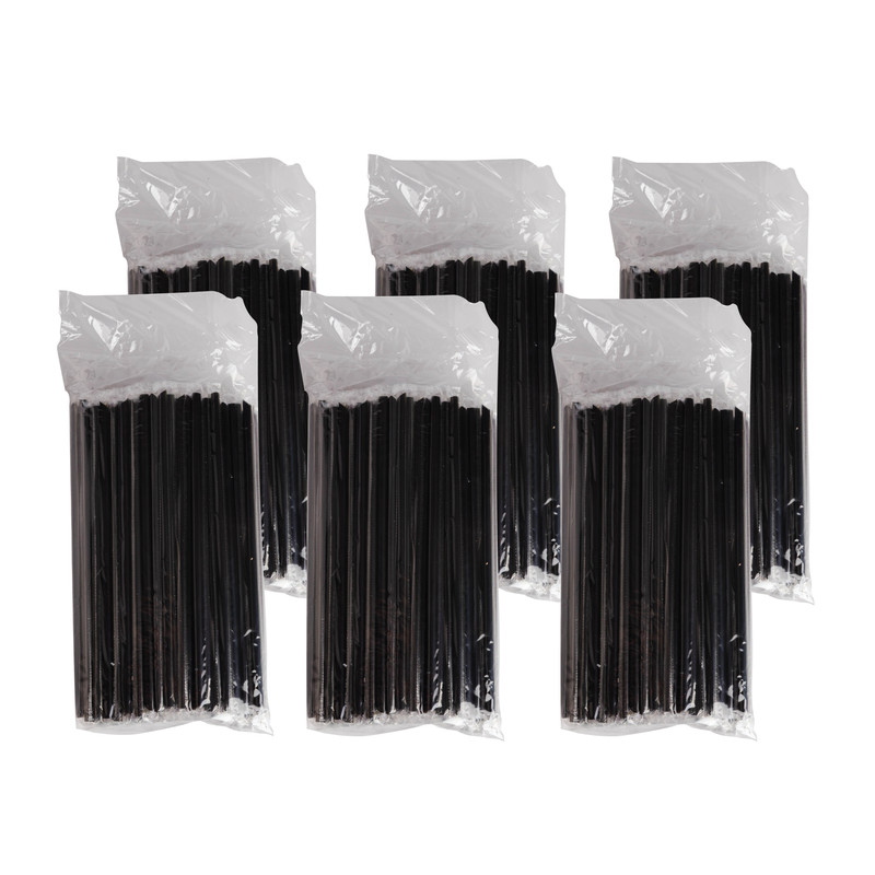 [6mm] Plastic Straws Flim-Wrapped Black (100 pcs/pack) x 6 Packs