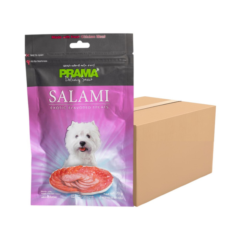 [12 ซอง] PRAMA Delicacy Snack พราม่า ขนมสุนัข รสคลาสสิค ขนาด 70 กรัม / รสซาลามี