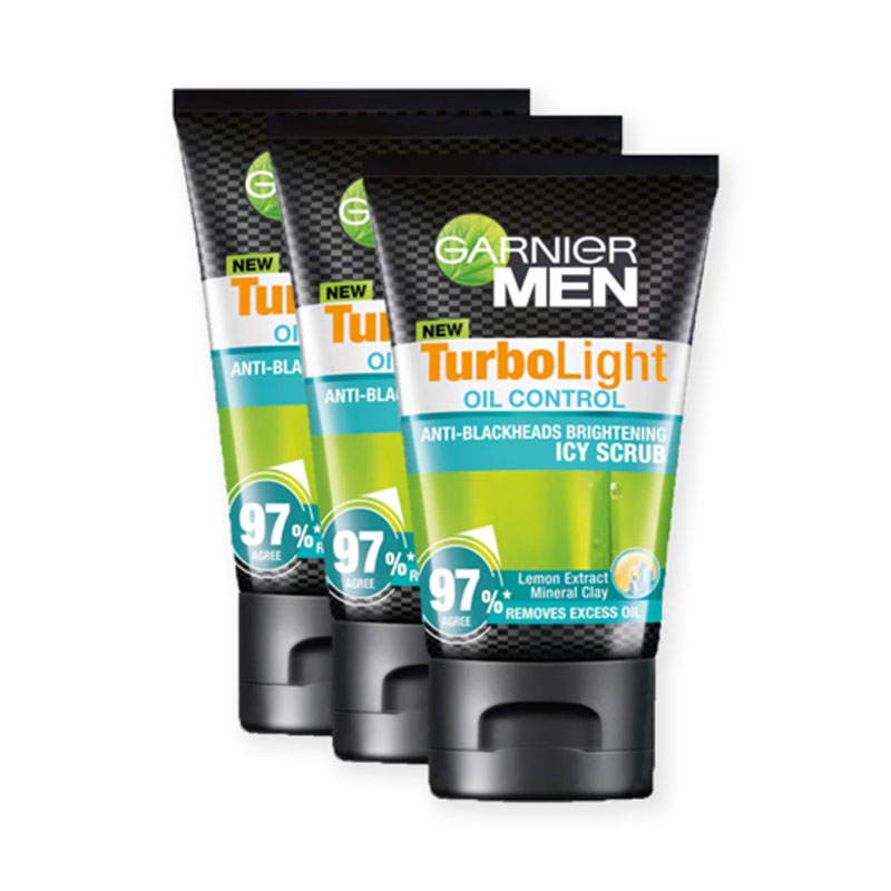GARNIER Men Turbo Light Oil Control Icy Scrub Foam 50 ml x 3