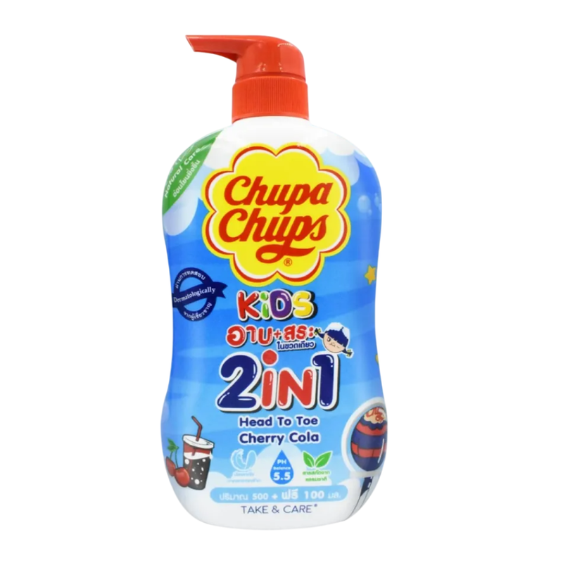 Chupa Chups อาบน้ําพร้อมสระผมเด็ก ครีมอาบน้ํา ครีมสระผม ของเด็ก กลิ่นเชอรี่โคล่า 600ml.