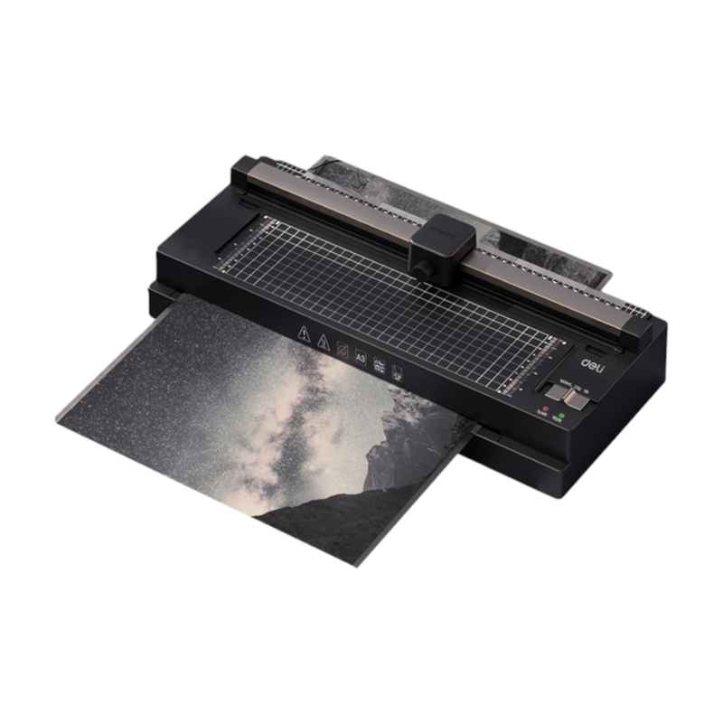 Deli เครื่องเคลือบ เครื่องเคลือบบัตร A3 A4 3in1 แถมฟรี ที่ตัดกระดาษ สีดํา รุ่น ET110 1ชิ้น