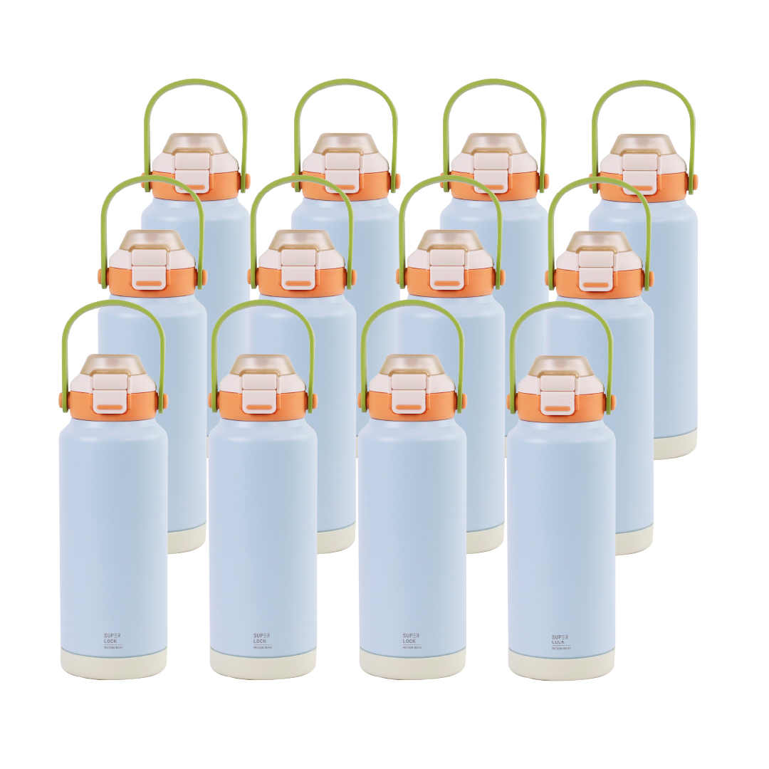Super Lock Stainless Steel Bottle with Silicone Straw 980ml S181 Light Blue Pack 12