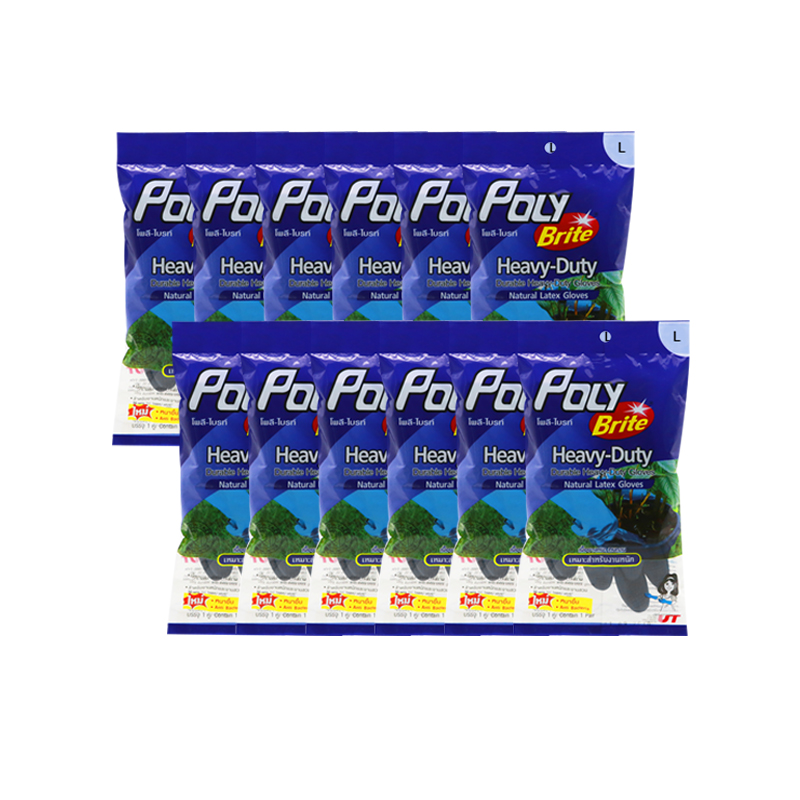 POLY BRITE Natural Latex Gloves HEAVY–DUTY Size L x 12 pcs