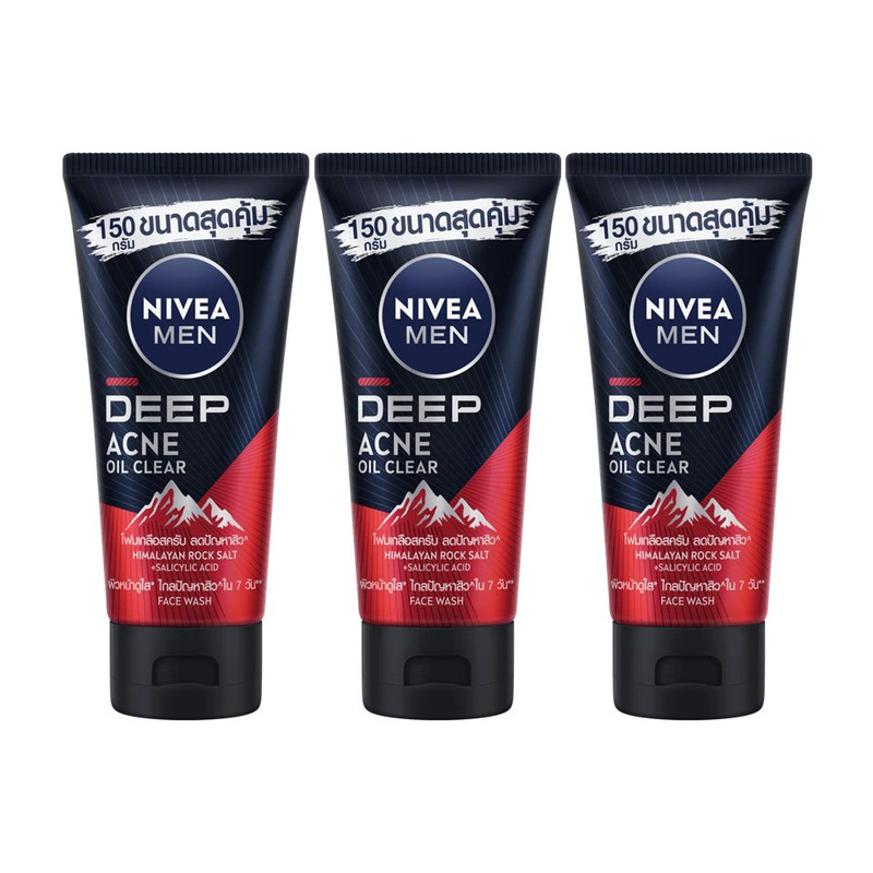 NIVEA MEN Deep Acne Oil Clear Scrub Mud Foam 100 g x 3